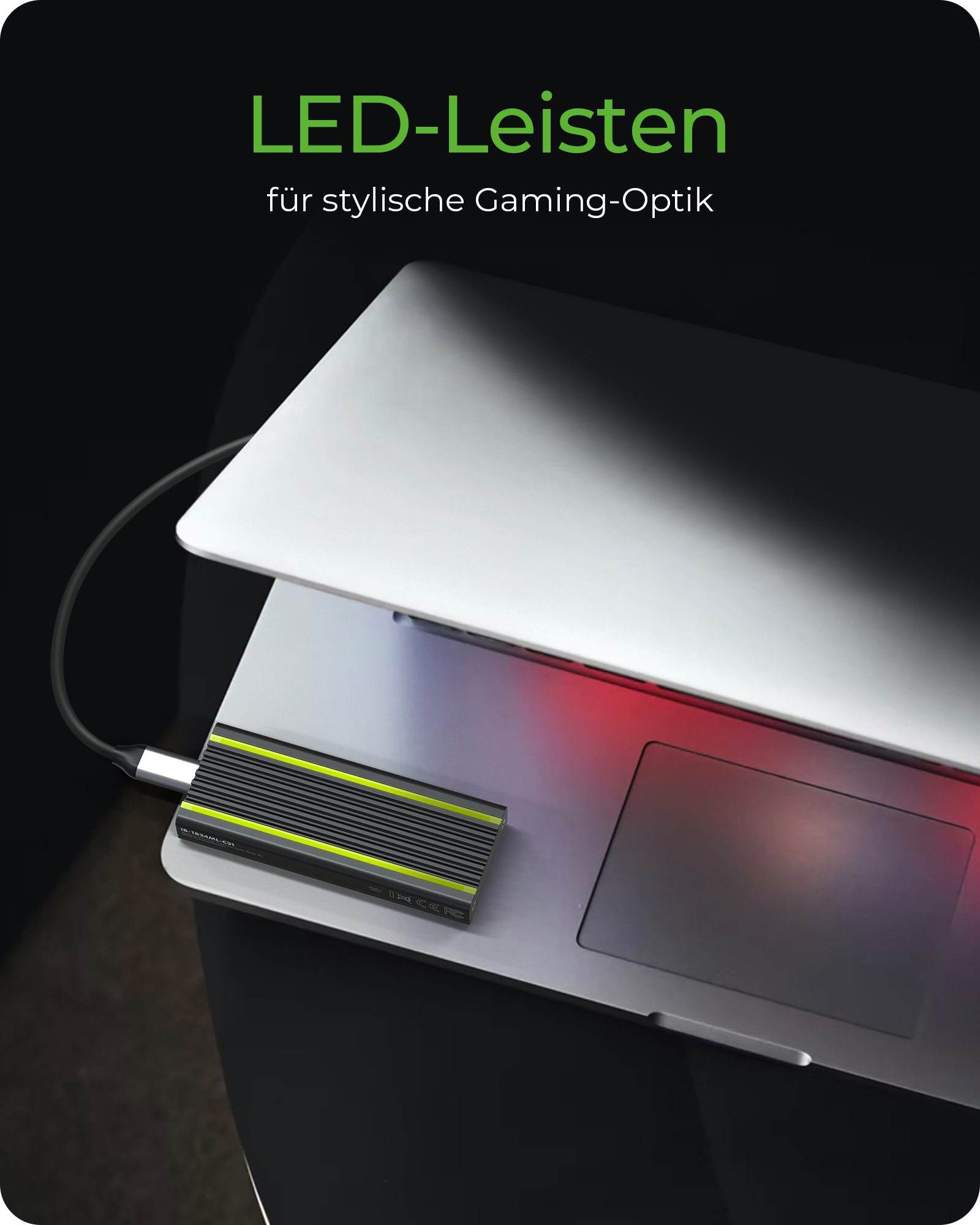 ICY BOX IB1824MLC31 Externes USBC 32 Gehaeuse fuer M2 NVMe SSD mit LEDBeleuchtung