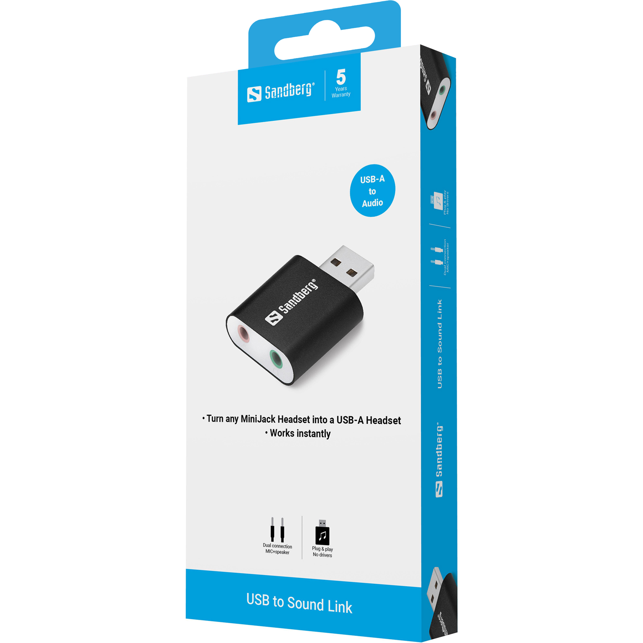 SANDBERG USB to Sound Link Externe USBSoundkarte mit Anschluessen fuer Lautsprecher und Mikrofon