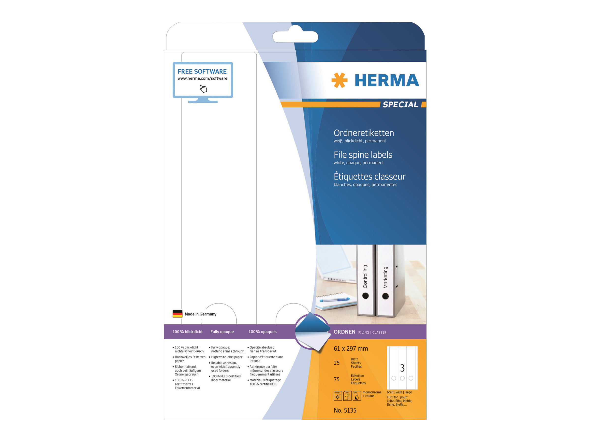 75 HERMA Ordneretiketten 5135 weiÃ