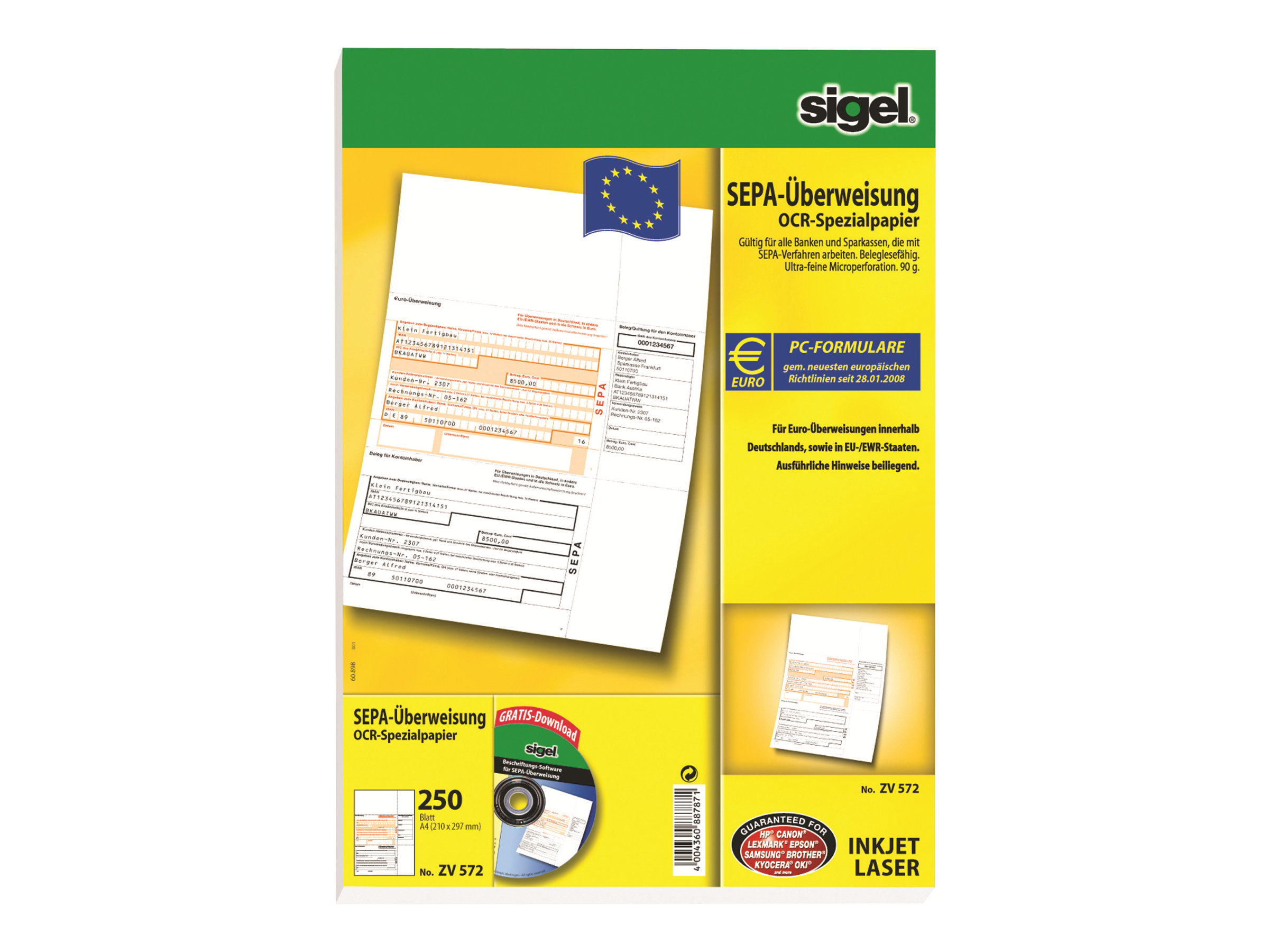 250 SIGEL SEPA-Ãberweisungsschein/-Zahlschein Bankformulare ZV572