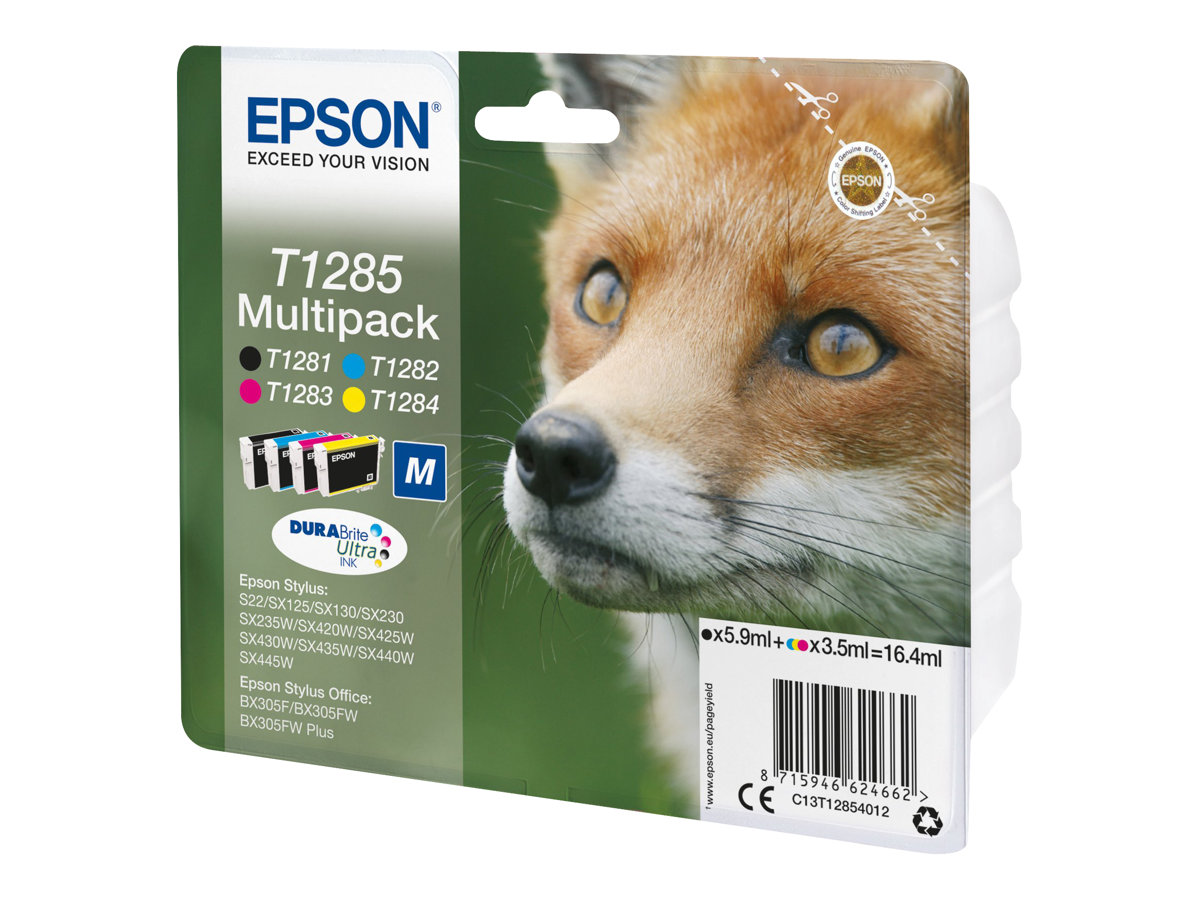 EPSON 2LB T1285 ink cartridge black and tri-colour standard capacity 5.9ml and 3 x 3.5ml 4-pack blister without alarm EPSON 2LB T1285 ink cartridge black and tri-colour standard capacity 5.9ml and 3 x 3.5ml 4-pack blister without alarm