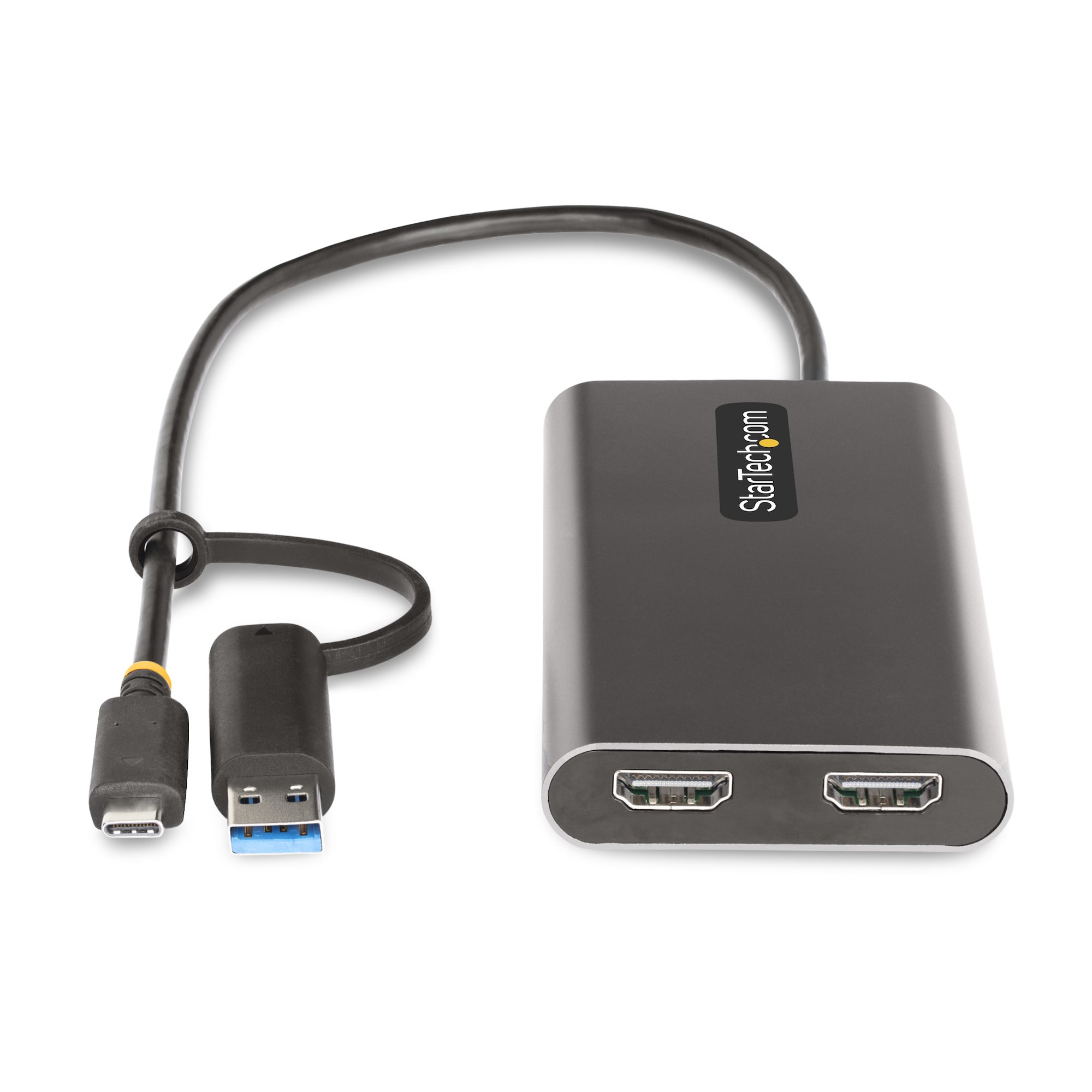 StarTech USBC to DualHDMI Adapter, USBC or A to 2x HDMI, 4K 60Hz, 100W PD PassThrough, 1ft 30cm