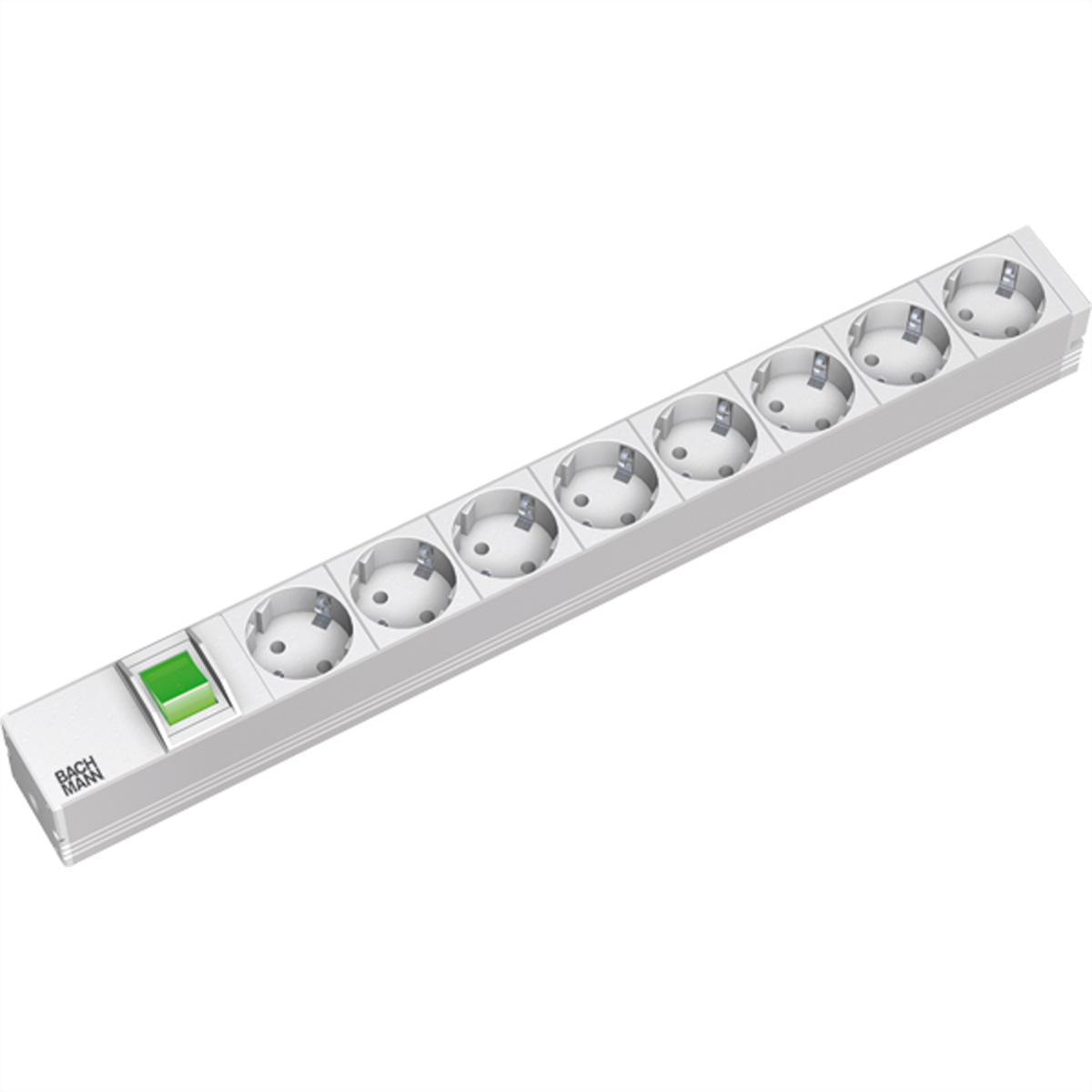Bachmann 19"-Steckdosenleiste ALU 1HE, 8-fach 35°, grau, 2,0m, mit Schalter