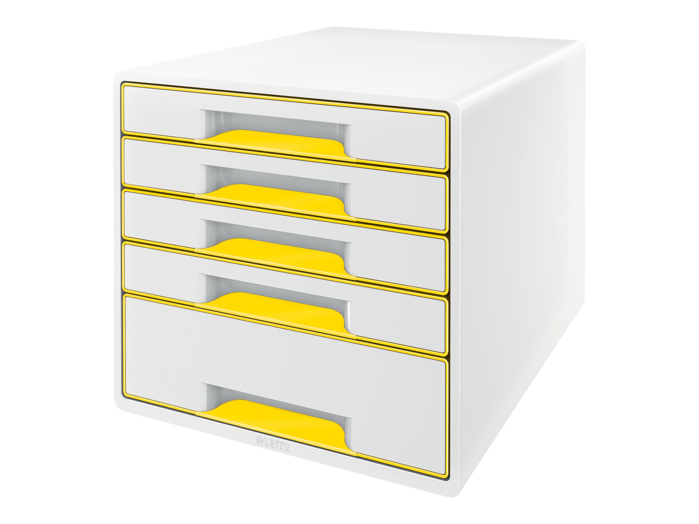 LEITZ Schubladenbox WOW Cube  perlweiss/gelb 52142016, DIN A4 mit 5 Schubladen