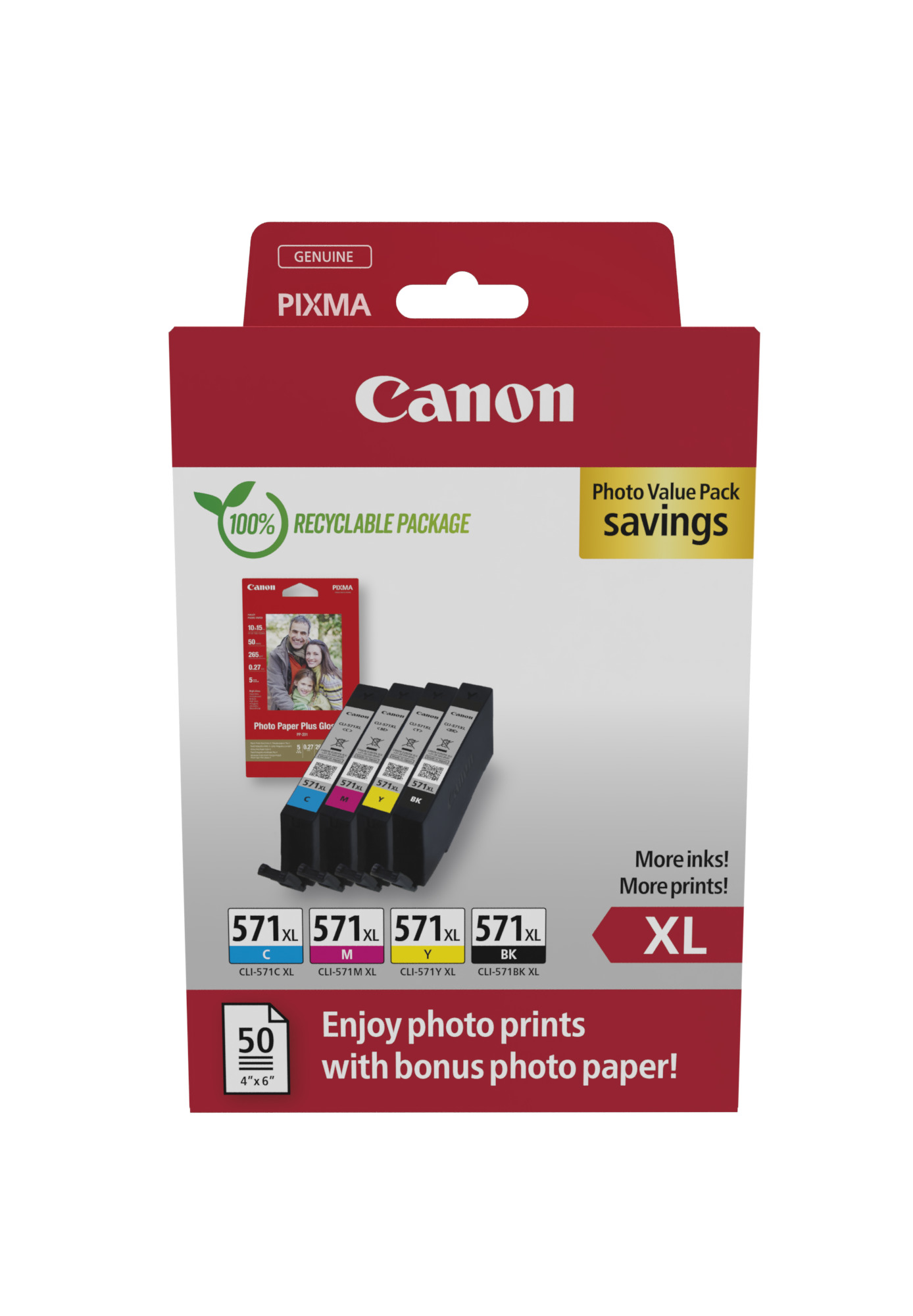 Canon CLI571 XL CMYBK schwarz, cyan, magenta, gelb Druckerpatronen Fotopapier
