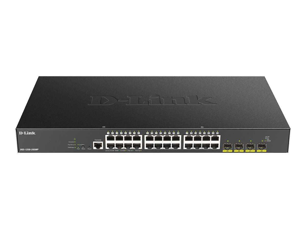 D-LINK DGS-1250-28XMP/E 28-Port Smart Managed PoE+ Gigabit Switch 24x 10/100/1000BASE-T PoE 4x 10-Gigabit-Port (SFP+)