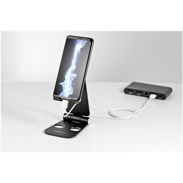 STARTECHCOM Phone and Tablet Stand Aluminum AdjustableFoldable Phone and Tablet Holder MultiAngle Black USPTLSTNDB