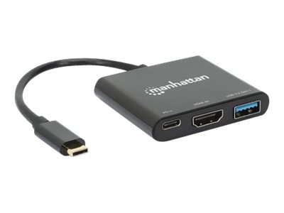 MANHATTAN USB-C auf HDMI 3-in-1 Docking-Konverter mit Power Delivery 100W HDMI 4K30Hz USB-A 5Gbit/s Buchsen Passthrough-Ladeanschl.