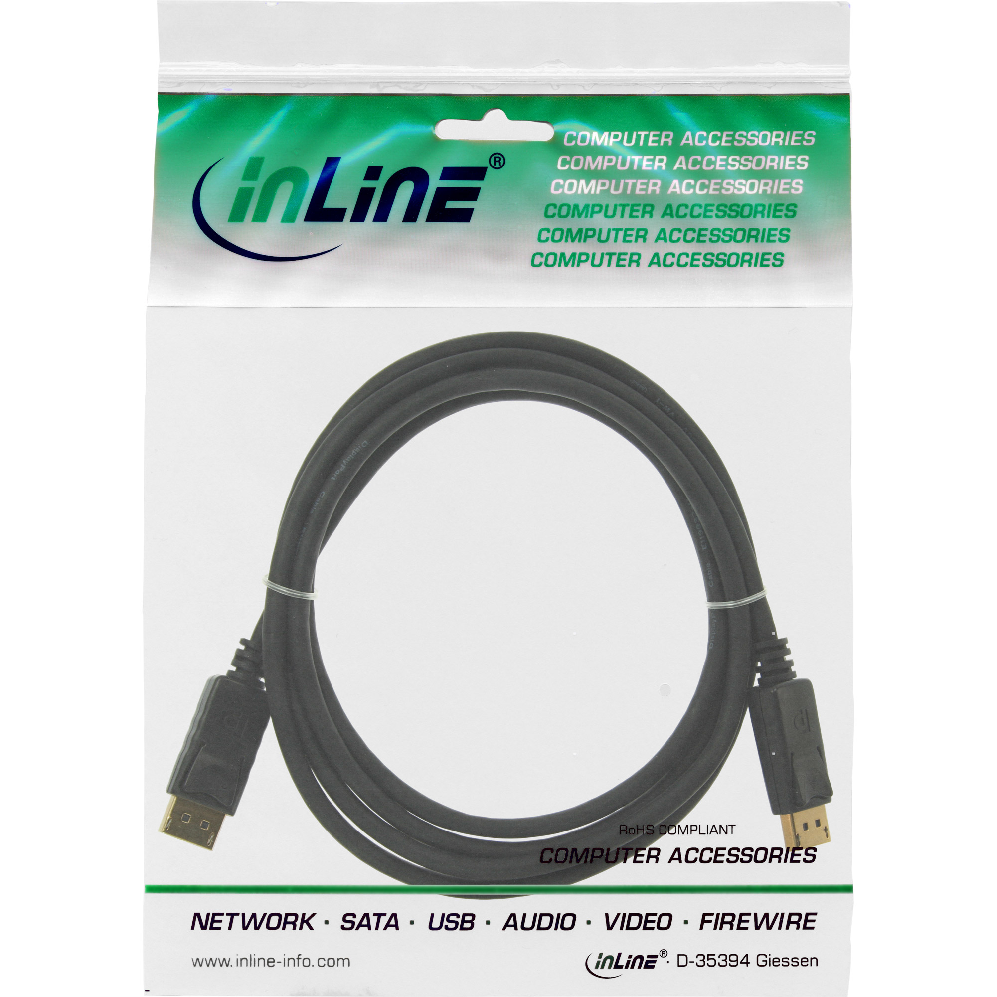 INLINE DisplayPort Kabel 4K2K vergoldete Kontakte schwarz 1m