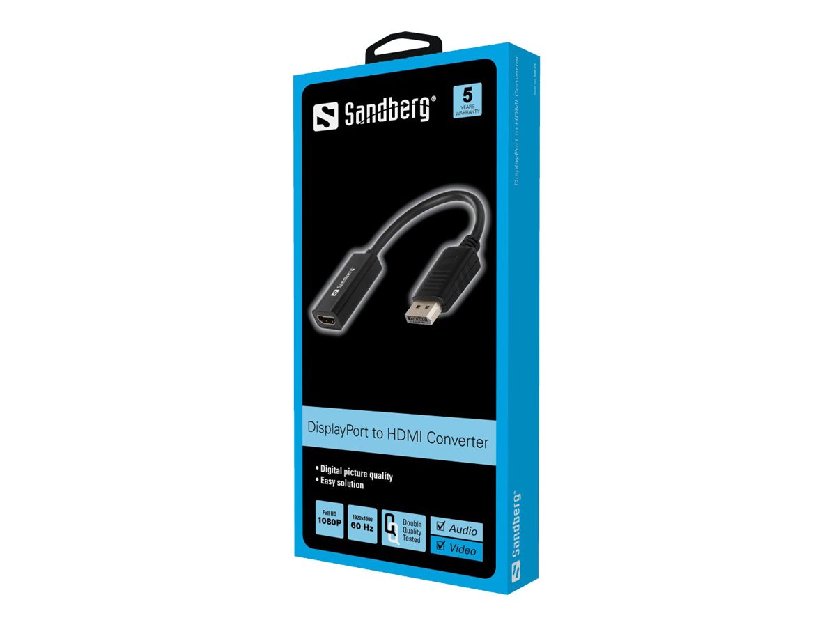 SANDBERG Adapter DisplayPort zu HDMI konvertiert DP - DisplayPort Ausgang zu HDMI Video und Audio