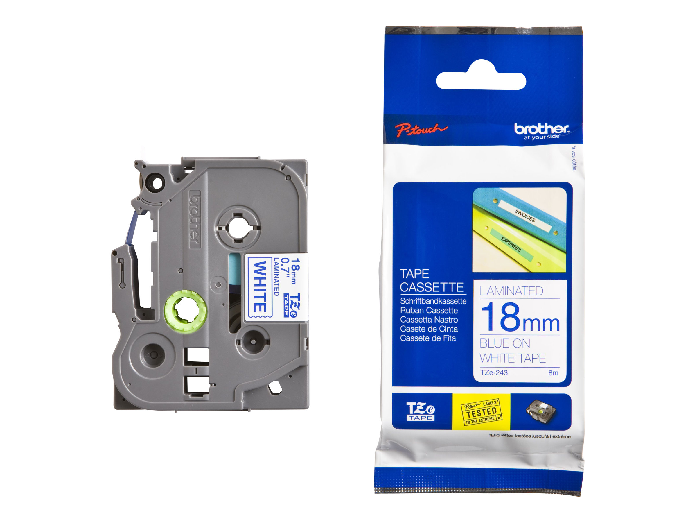 TZE243 BROTHER PT Schriftband 18mm weiss