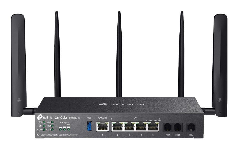 TPLINK DR3650v4G Omada 4G Cat6 AX3000 WiFi 6 Gigabit Desktop DSL Gateway
