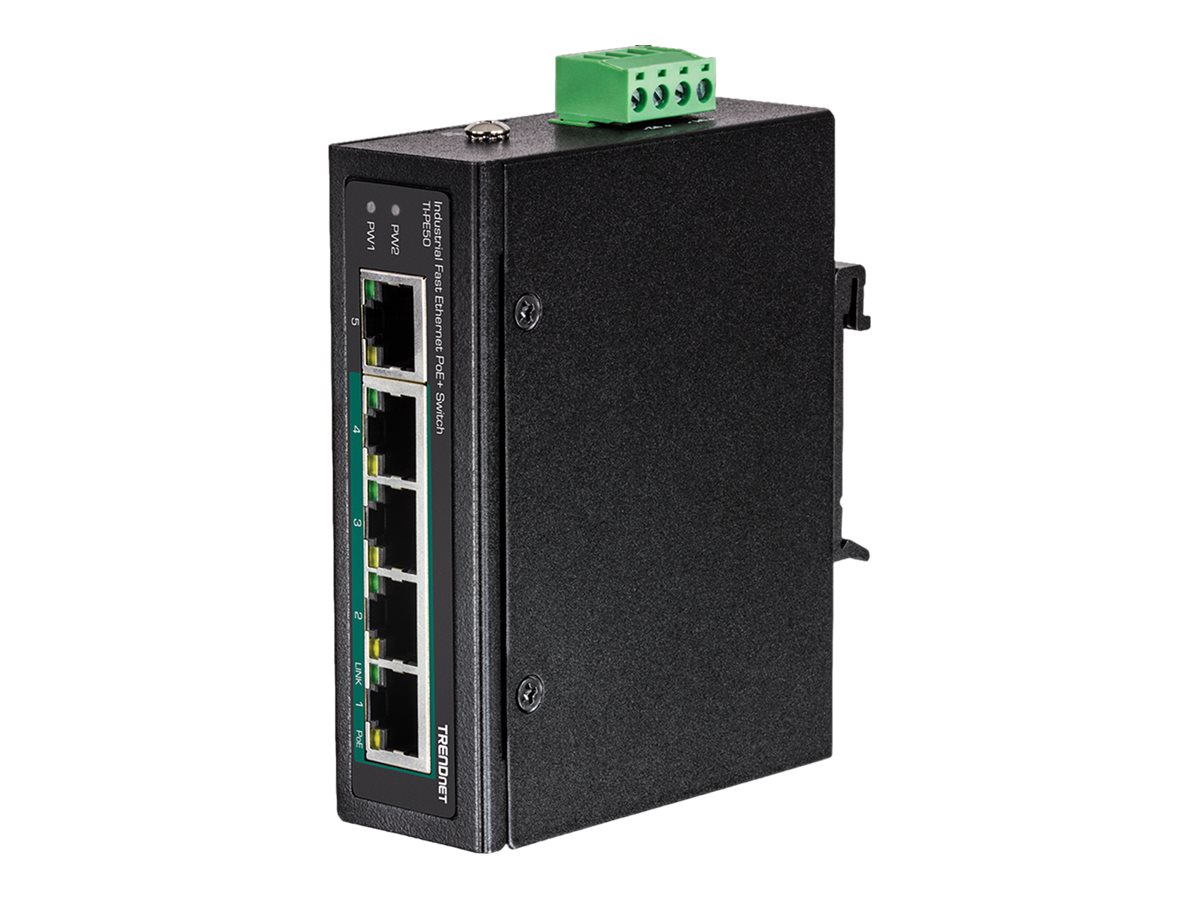 5-Port Industrial Fast Eth. PoE+ DIN-Rail Switch