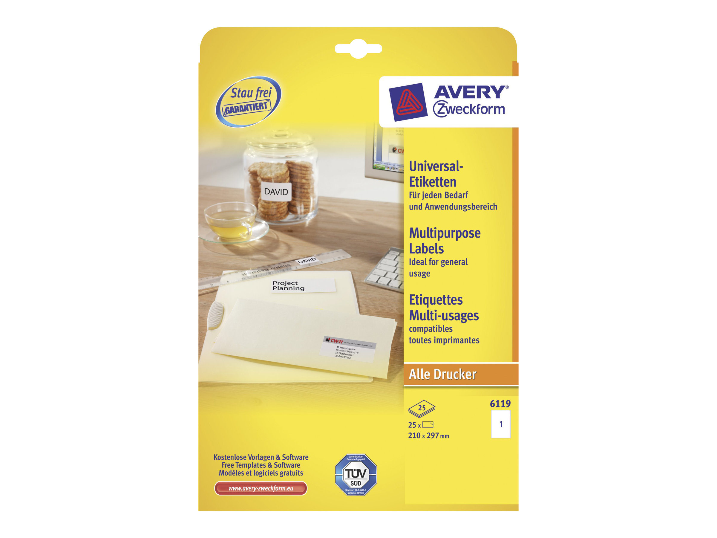 30 AVERY Zweckform Etiketten 6119 weiss 210,0 x 297,0 mm 30 AVERY Zweckform Etiketten 6119 weiss 210,0 x 297,0 mm