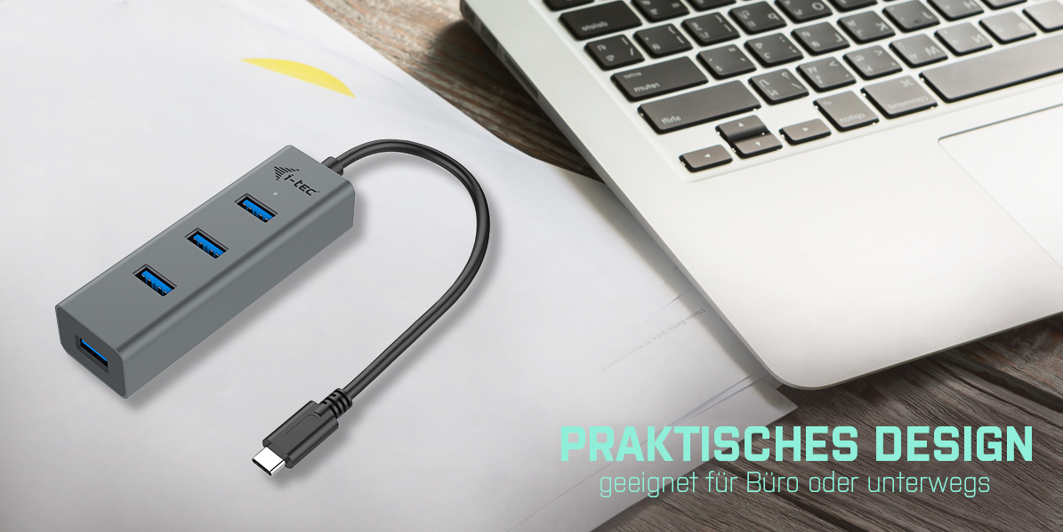 ITEC USB C Metal HUB 4 Port ohne Netzteil ideal fuer Notebook Tablet PC Unterstuetzt Win Mac OS kompatibel mit Thunderbolt 3