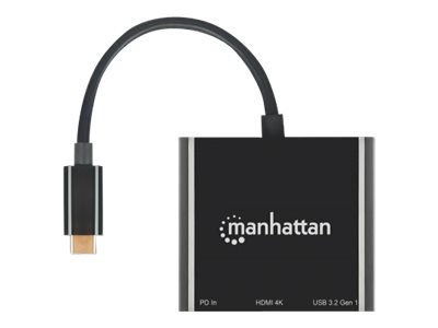 MANHATTAN USB-C auf HDMI 3-in-1 Docking-Konverter mit Power Delivery 100W HDMI 4K30Hz USB-A 5Gbit/s Buchsen Passthrough-Ladeanschl.