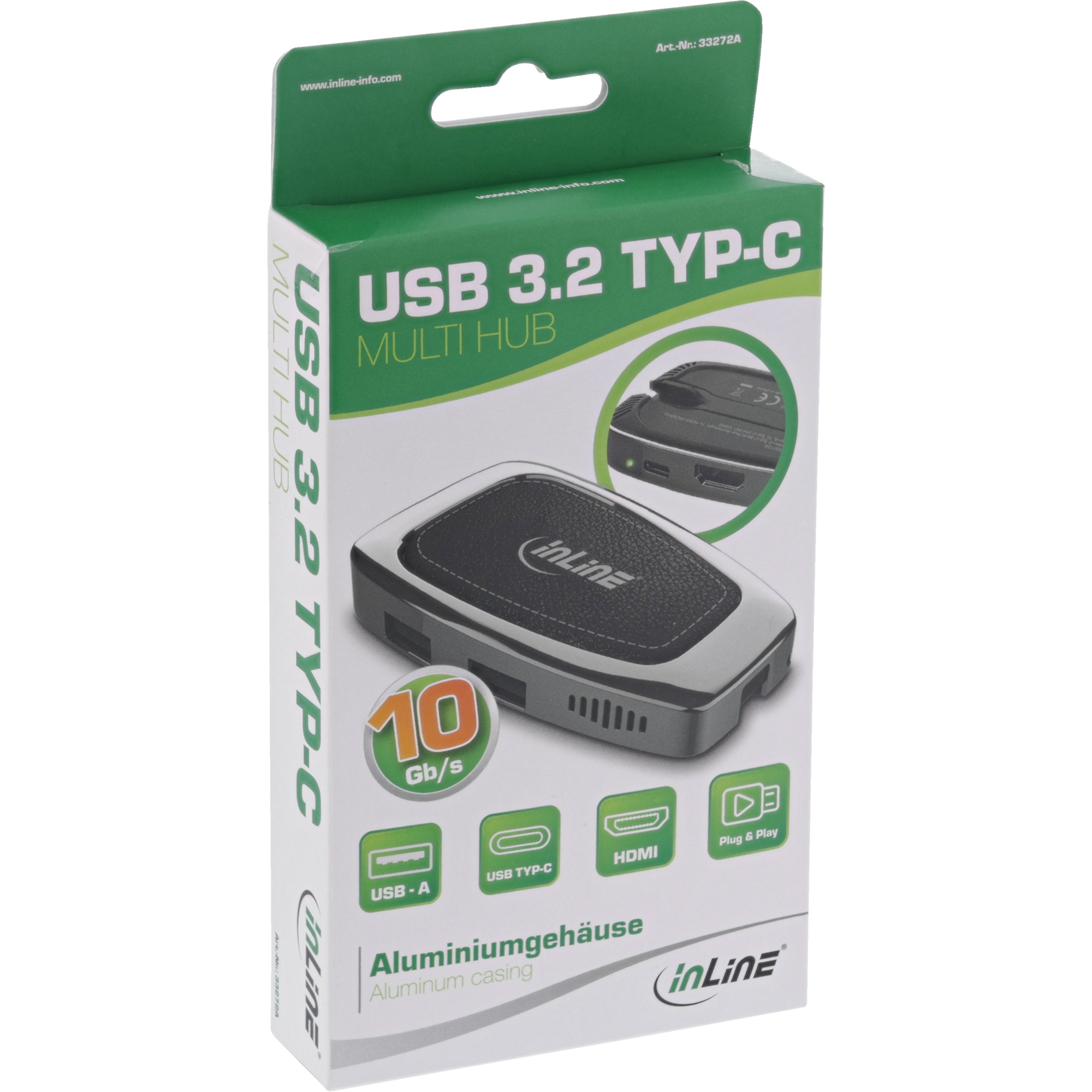 INLINE Multifunktions-Hub USB 3.2 Gen.2 USB Typ-C 2x USB-A 10Gbs 1xHDMI 4K 60Hz 1x USB-C 10Gbs und PD 100W