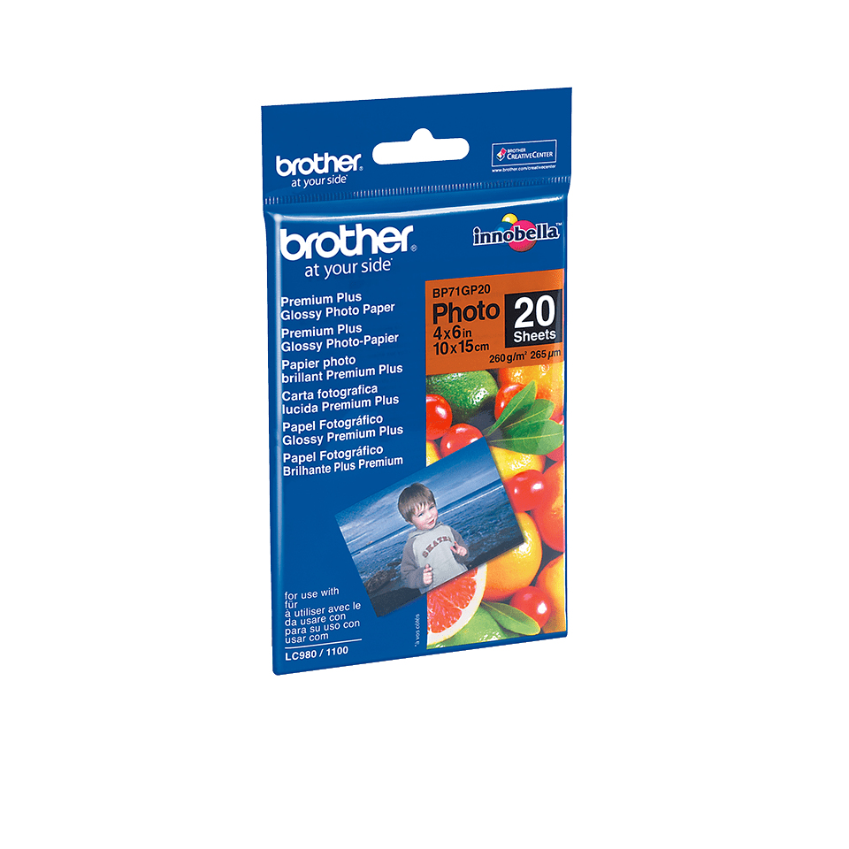 brother Fotopapier BP71GP20 DIN A6 glänzend 260 gqm 20 Blatt