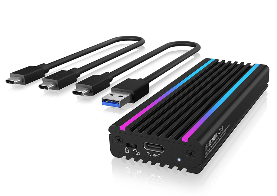 ICY BOX IB1824MLC31 Externes USBC 32 Gehaeuse fuer M2 NVMe SSD mit LEDBeleuchtung