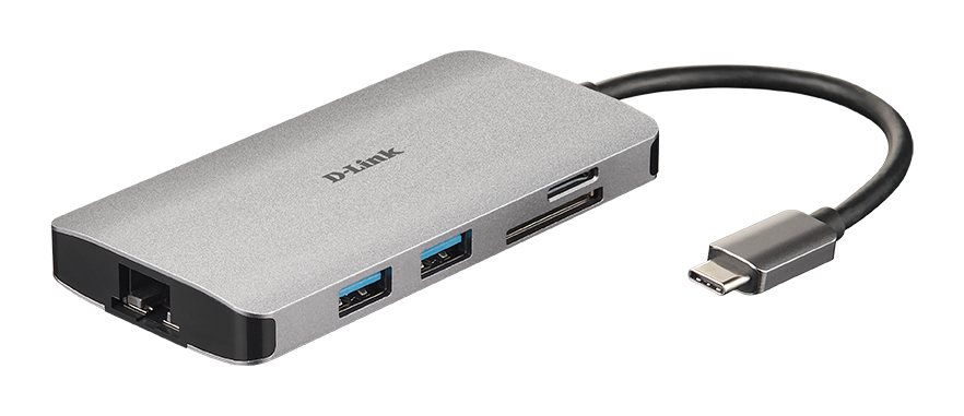 DLINK DUBM810 8in1 USBC Hub 3x USBA 1x HDMI 1x USBC bis 100W 1x SDmicroSDSDHCSDXC 1x RJ45
