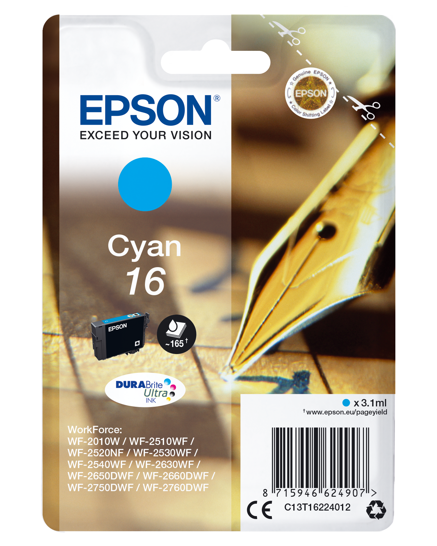 C13T16224012 EPSON WF Tinte cyan ST 165
