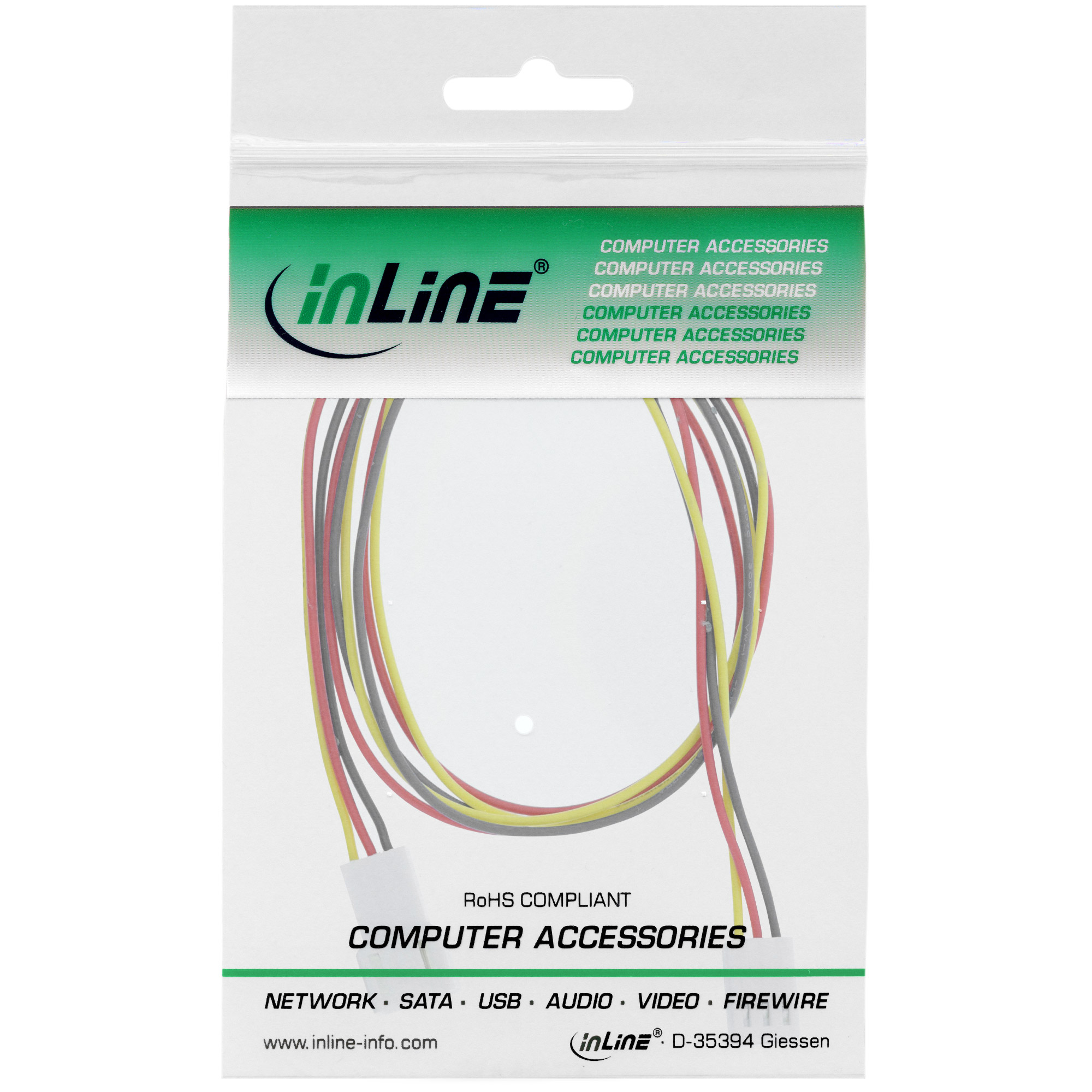 INLINE Luefterkabel Verlaengerung 3pol Molex Stecker/Buchse 0,3m