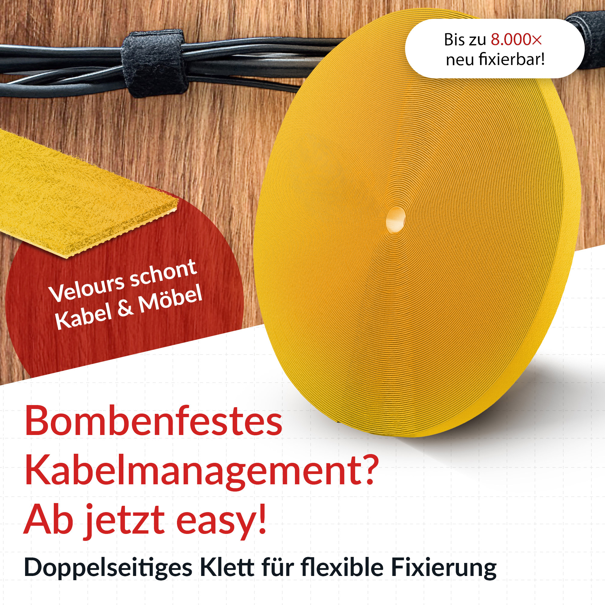 LABEL THE CABLE Klettband ROLL STRAP PRO gelb 25,0 m x 1,6 cm, 1 St