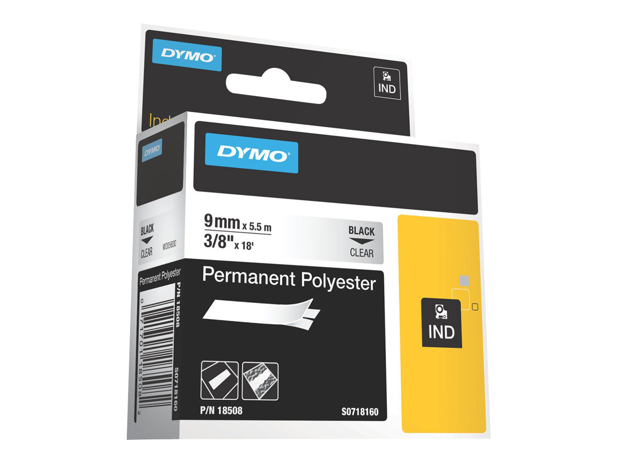 DYMO Schriftband RHINO  18508 18508DMO, 9 mm schwarz auf transparent