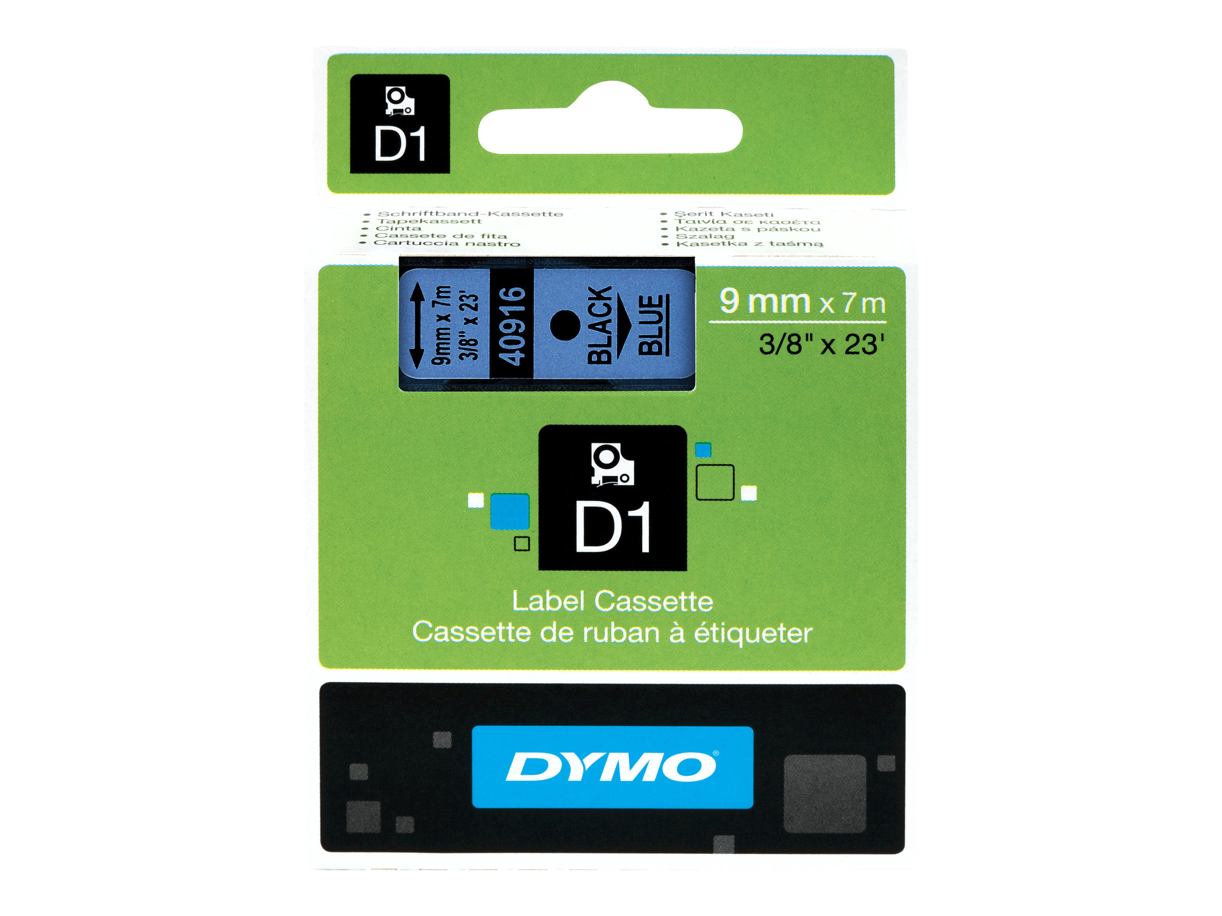 DYMO Schriftband D1 40916 S0720710, 9 mm, schwarz auf blau, 1 St