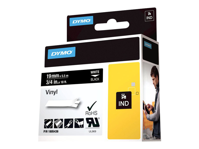 DYMO Schriftband RHINO  1805436, 19 mm weiÃ auf schwarz