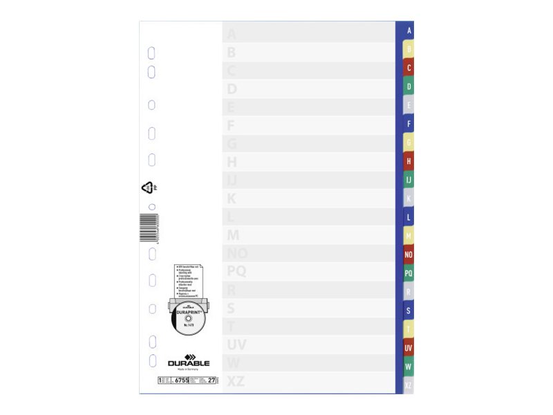 DURABLE Ordnerregister Vollformat A-Z blau, gelb, rot, gruen, grau 20-teilig, 1 Satz DURABLE Ordnerregister Vollformat A-Z blau, gelb, rot, gruen, grau 20-teilig, 1 Satz