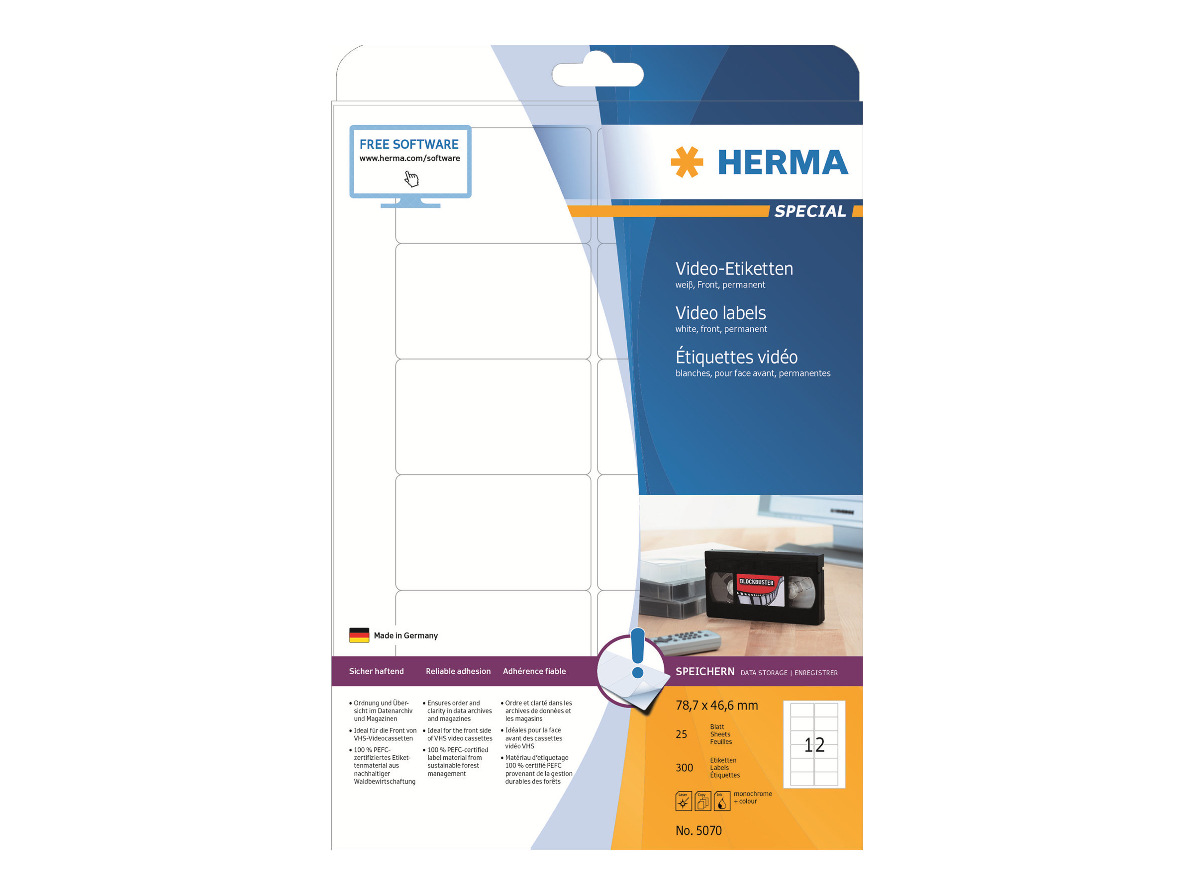 300 HERMA Video-Etiketten 5070 weiss 78,7 x 46,6 mm 300 HERMA Video-Etiketten 5070 weiss 78,7 x 46,6 mm