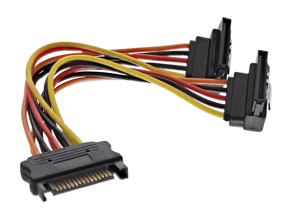 INLINE SATA Strom Y-Kabel SATA Buchse an 2x SATA Stecker gewinkelt mit Sicherheitslaschen 0.15m