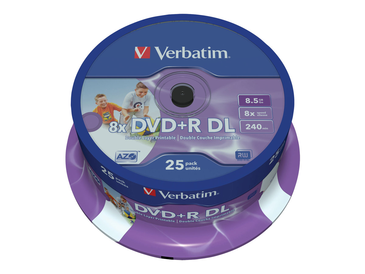 DVD+R Verbatim 8,5GB 25pcs Pack double 8x Spindel wide print retail