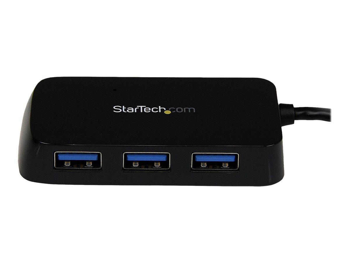 StarTech.com 4 Port USB 3.0 SuperSpeed Hub - Schwarz - Portabler externer Mini USB Hub mit eingebautem Kabel - Hub - 4 Anschlüsse