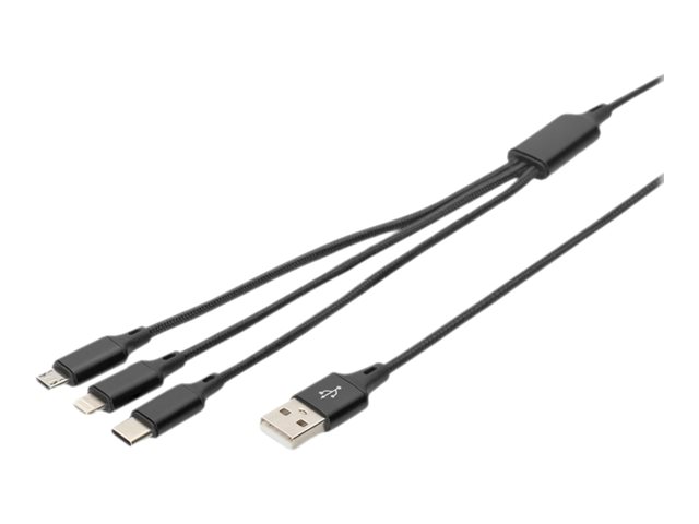 ASSMANN USB Ladekabel USB A - Lightning+micro B+Type-C 1m 3in1 cable cotton CE bl
