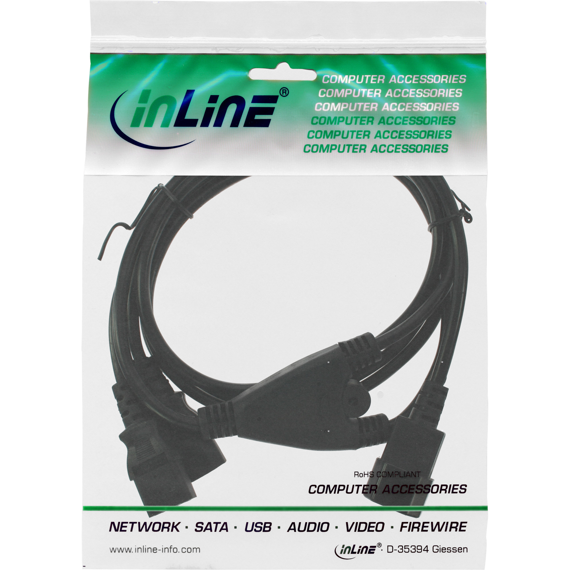 INLINE Netz-Y-Kabel Kaltgeraete 1x C14 auf 2x C13 1m