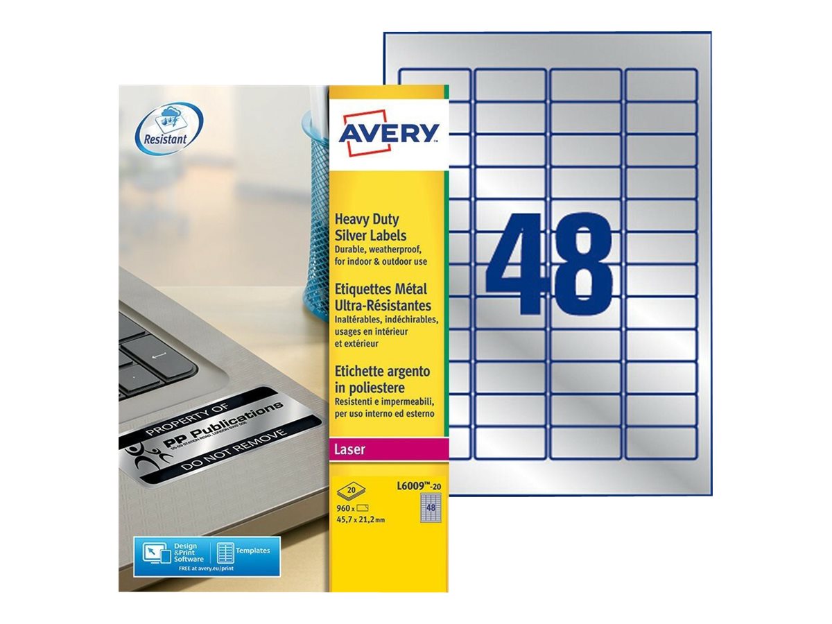 960 AVERY Zweckform Typenschildetiketten L6009-20 silber 45,7 x 21,2 mm 960 AVERY Zweckform Typenschildetiketten L6009-20 silber 45,7 x 21,2 mm