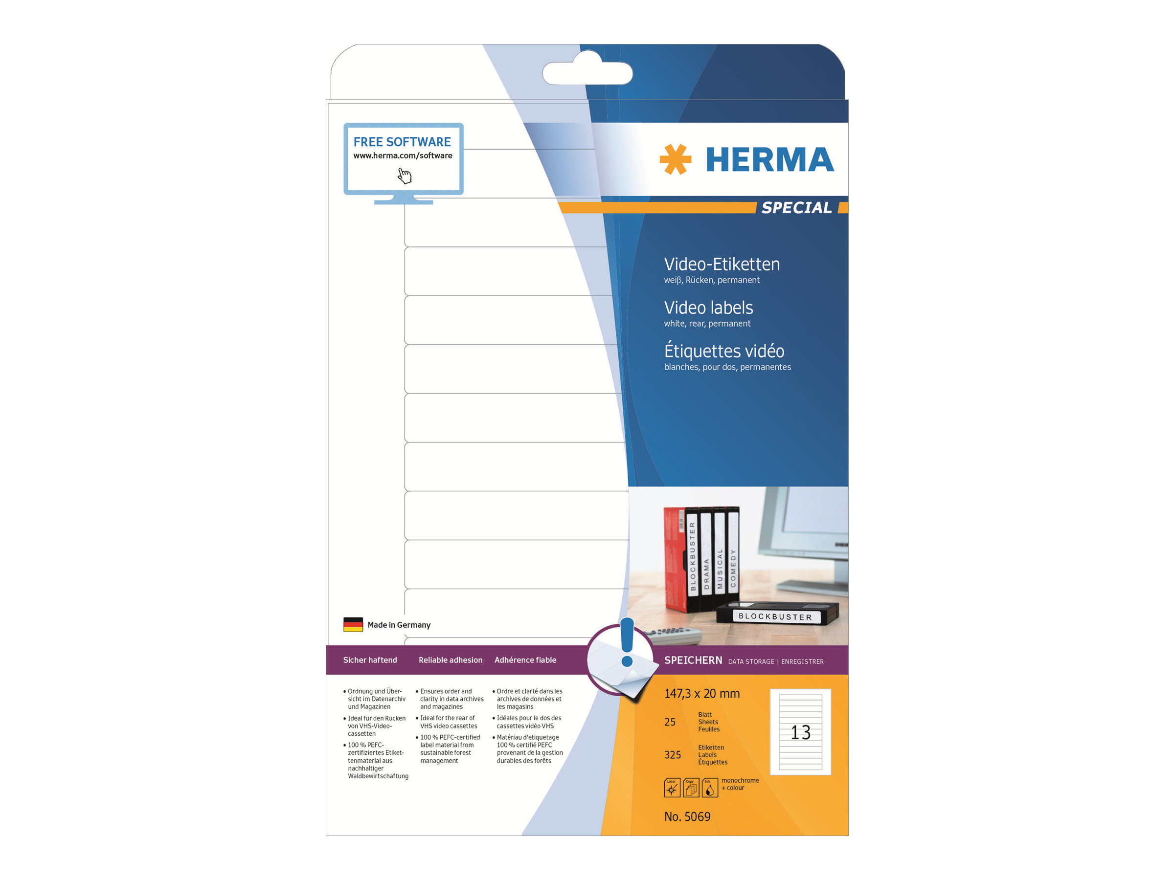 325 HERMA Video-Etiketten 5069 weiss 147,3 x 20,0 mm 325 HERMA Video-Etiketten 5069 weiss 147,3 x 20,0 mm