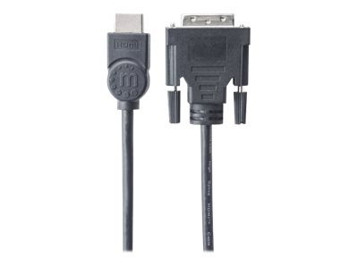 MANHATTAN HDMI / DVI Kabel 1,8m schwarz HDMI 19-Pol Stecker auf DVI-D 24+1 Stecker. vergoldete Kontakte
