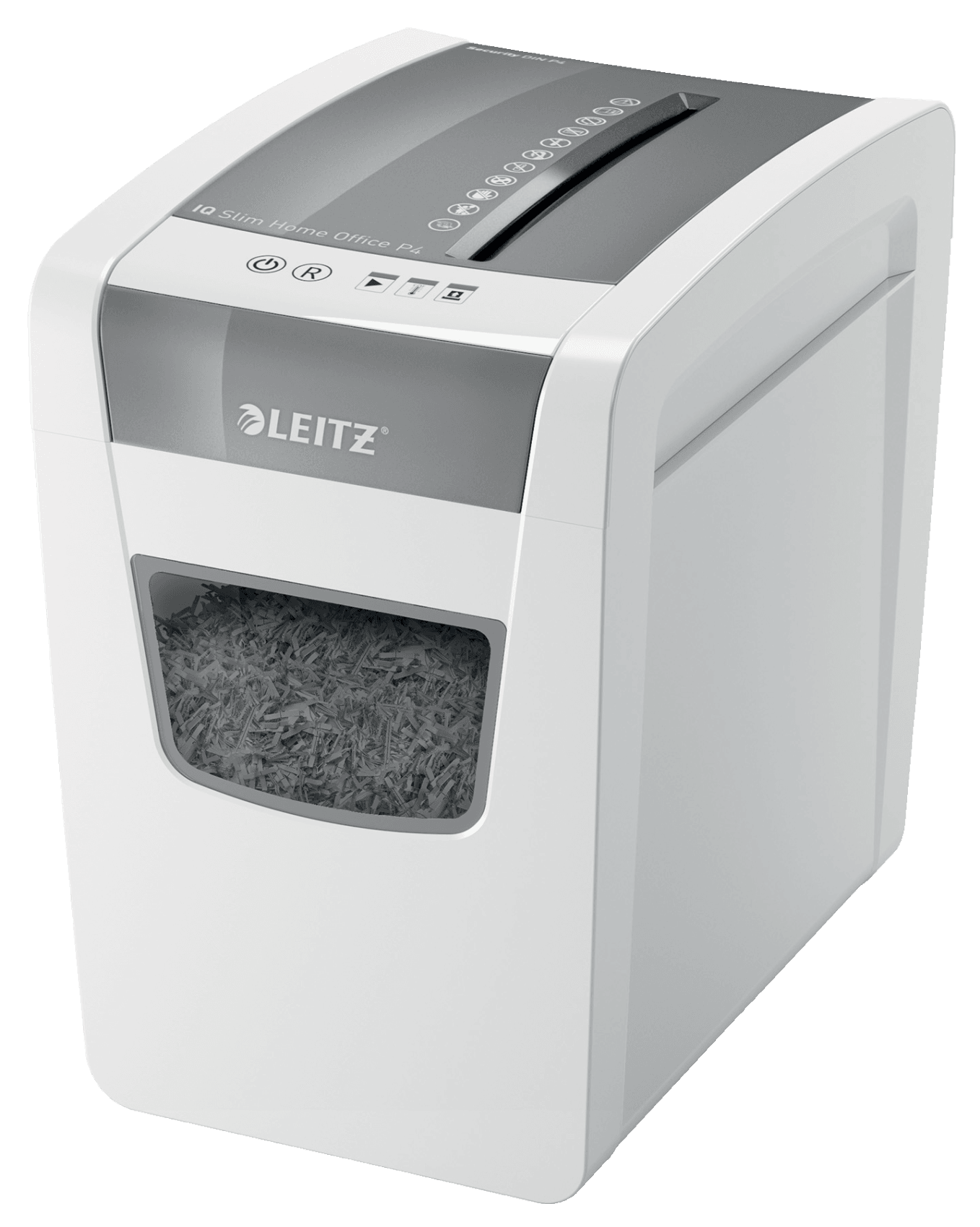 LEITZ IQ Home Office Slim Aktenvernichter mit Partikelschnitt P4, 4 x 28 mm, bis 10 Blatt, weiß