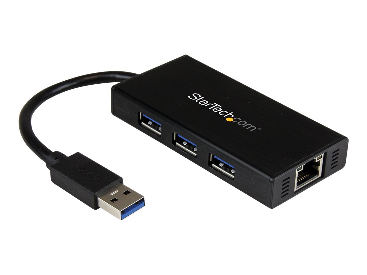 StarTech.com 3 Port USB 3.0 Hub mit Gigabit Ethernet Adapter aus Aluminum - Kompakter USB3 Hub mit GbE - Hub - 3 Anschlüsse