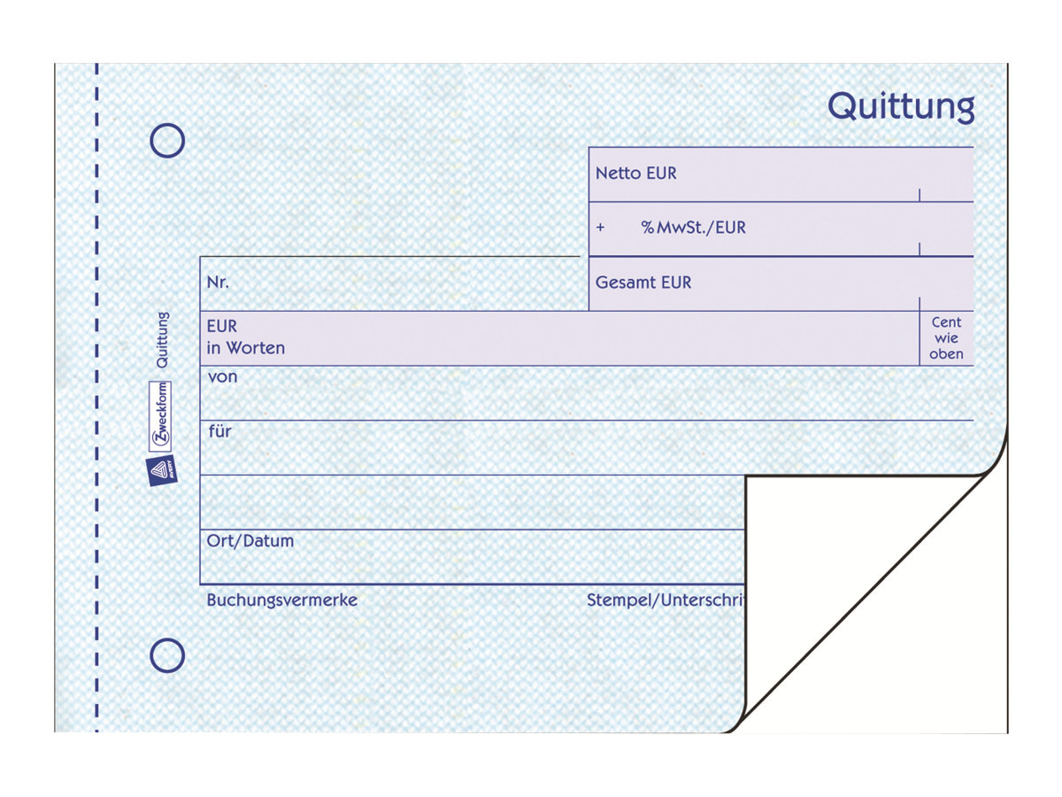 AVERY Zweckform Quittung, MwSt. separat ausgewiesen Formularbuch 306 AVERY Zweckform Quittung, MwSt. separat ausgewiesen Formularbuch 306