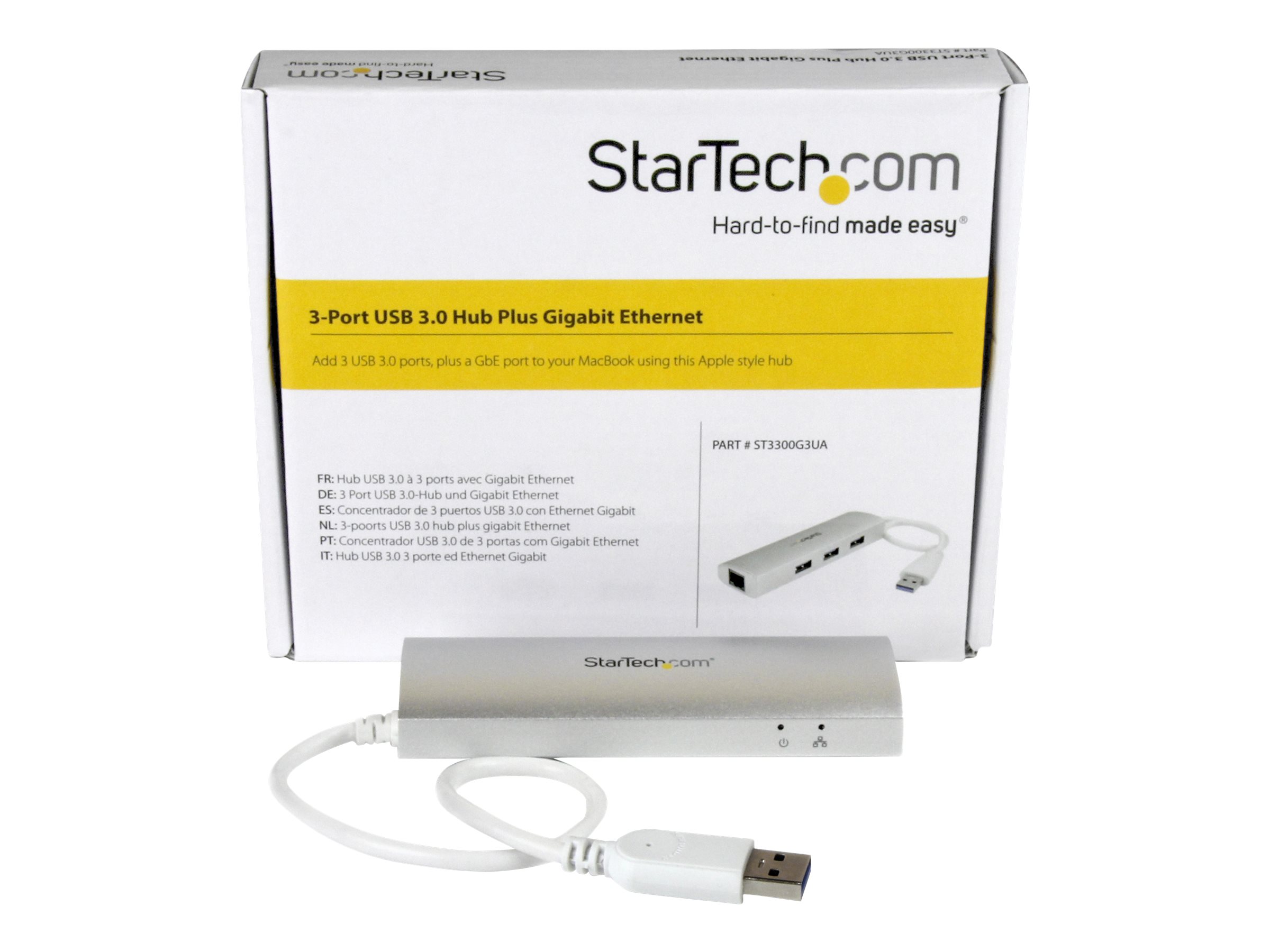 StarTech.com 3 Port mobiler USB 3.0 Hub plus Gigabit Ethernet - Aluminium USB Hub mit Gigabit Ethernet Adapter - Hub - 3 Anschlüsse