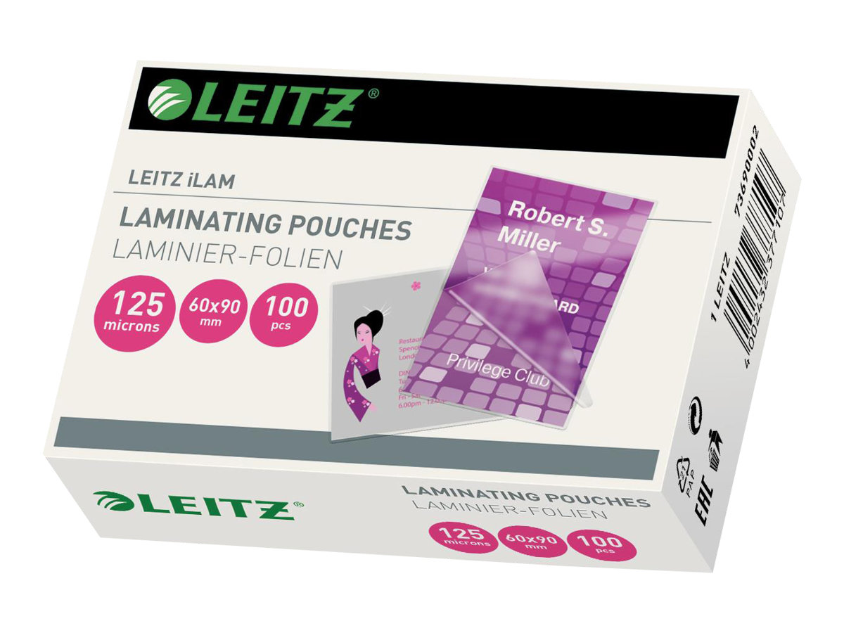 100 LEITZ Laminierfolien glÃ¤nzend fÃ¼r Visitenkartenformat 125 micron