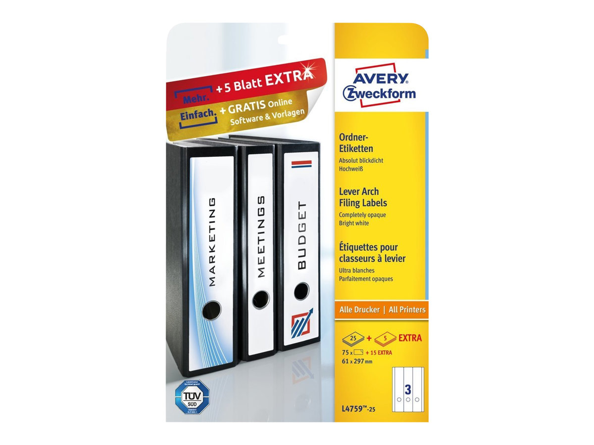 90 AVERY Zweckform Ordneretiketten L4759-25 weiss 90 AVERY Zweckform Ordneretiketten L4759-25 weiss