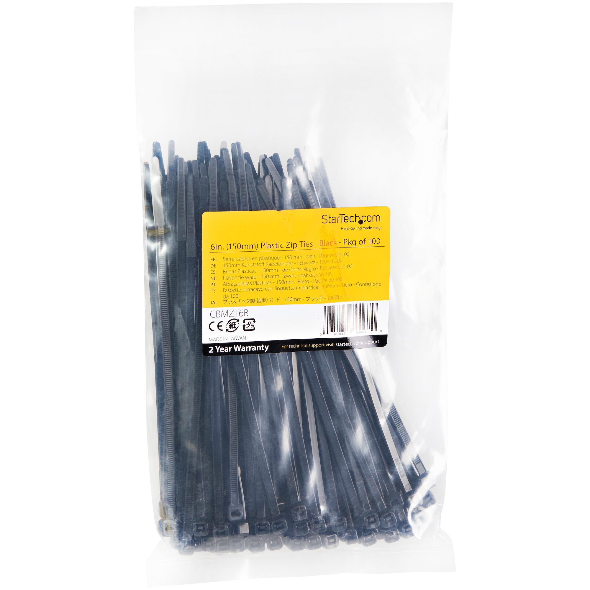 STARTECHCOM Cable Ties 152x3mm selflocking nylon Cable Ties with curved tip 94V2 UL black 100 pieces