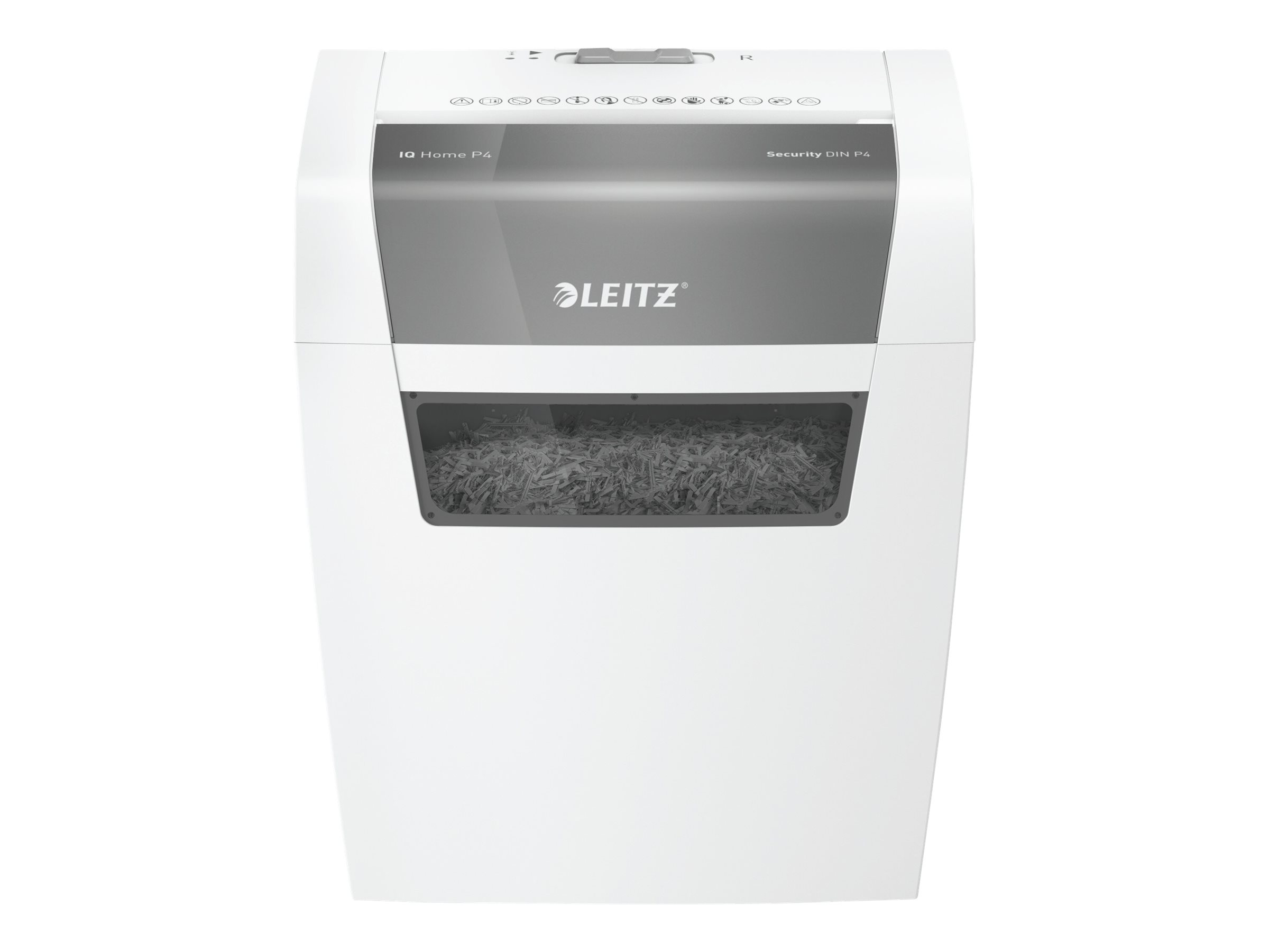 LEITZ IQ Home Aktenvernichter mit Partikelschnitt P-4, 4 x 28 mm, bis 6 Blatt, weiss