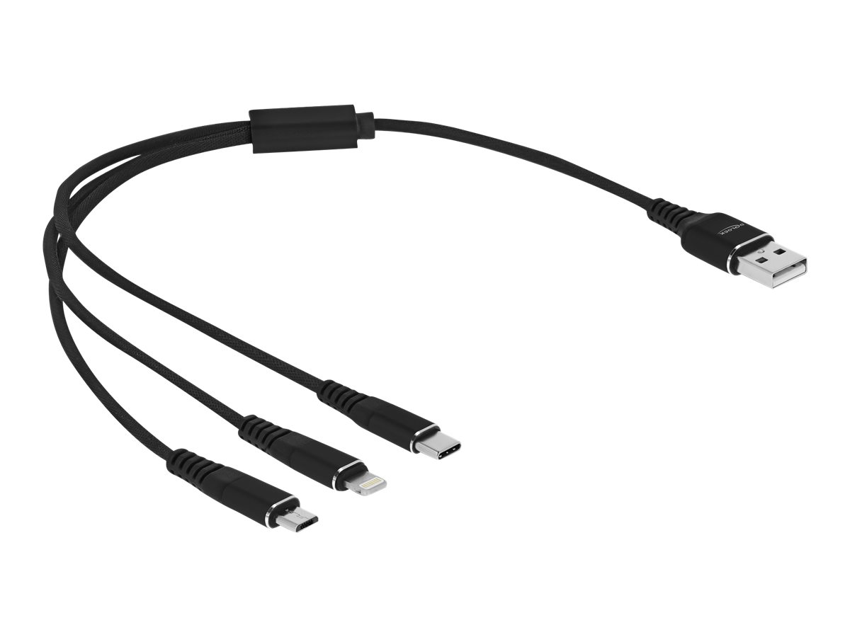 Delock USB Ladekabel 3 in 1 fuer Lightning/MicroUSB/Type-C 30 cm schwarz Delock USB Ladekabel 3 in 1 fuer Lightning/MicroUSB/Type-C 30 cm schwarz