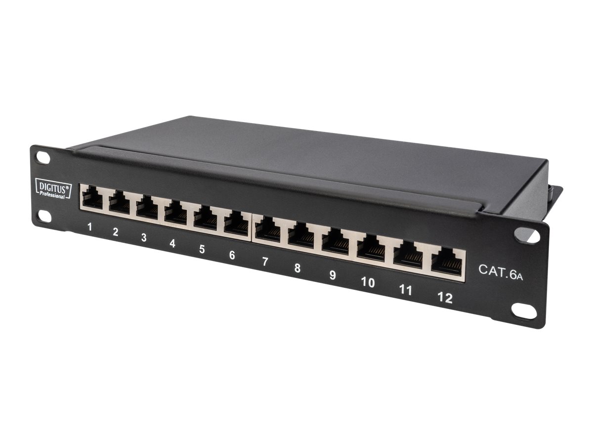 DIGITUS Cat.6A Patch Panel geschirmt 12-Port 1HE, 10, schwarz